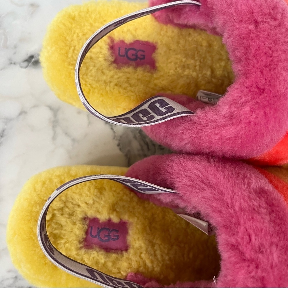 Ugg Fluff Yeah Rainbow Yellow Slide Slipper Platform Colorful Bright Happy Cozy - Picture 6 of 11